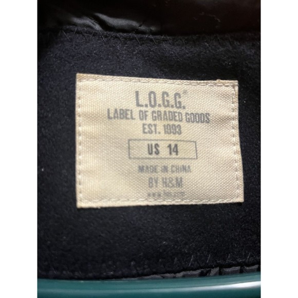 L.O.G.G by H&M Womens Wool Blend Pea Coat Dark Blue NAvy Size 14 - Picture 4 of 4